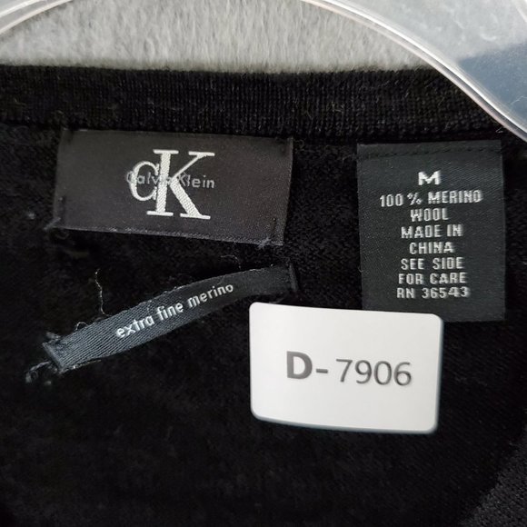 Calvin Klein Men Sweater Medium Black 100% Extra Fine Merino Wool V Neck READ - Picture 7 of 8